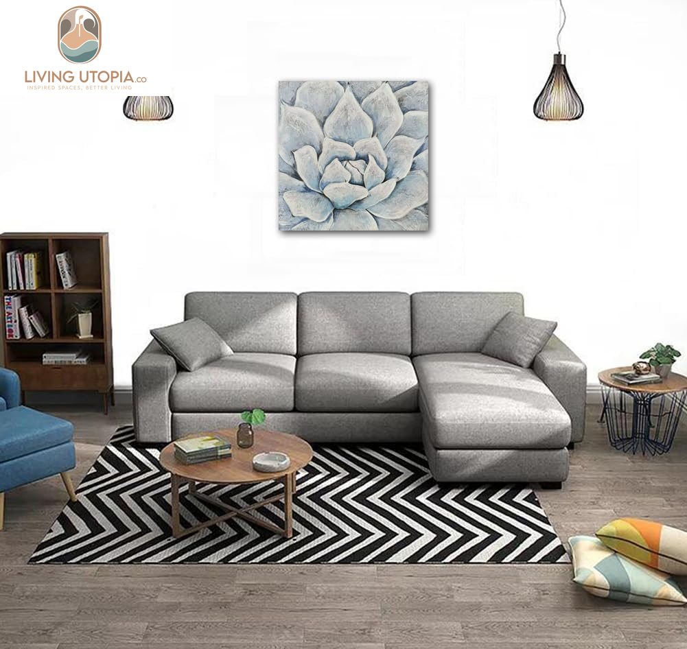 Blue White Succulent Textured Painting Floral Canvas Wall Art Flower Picture Elegant Wall Decor for Living Room Bathroom Bedroom