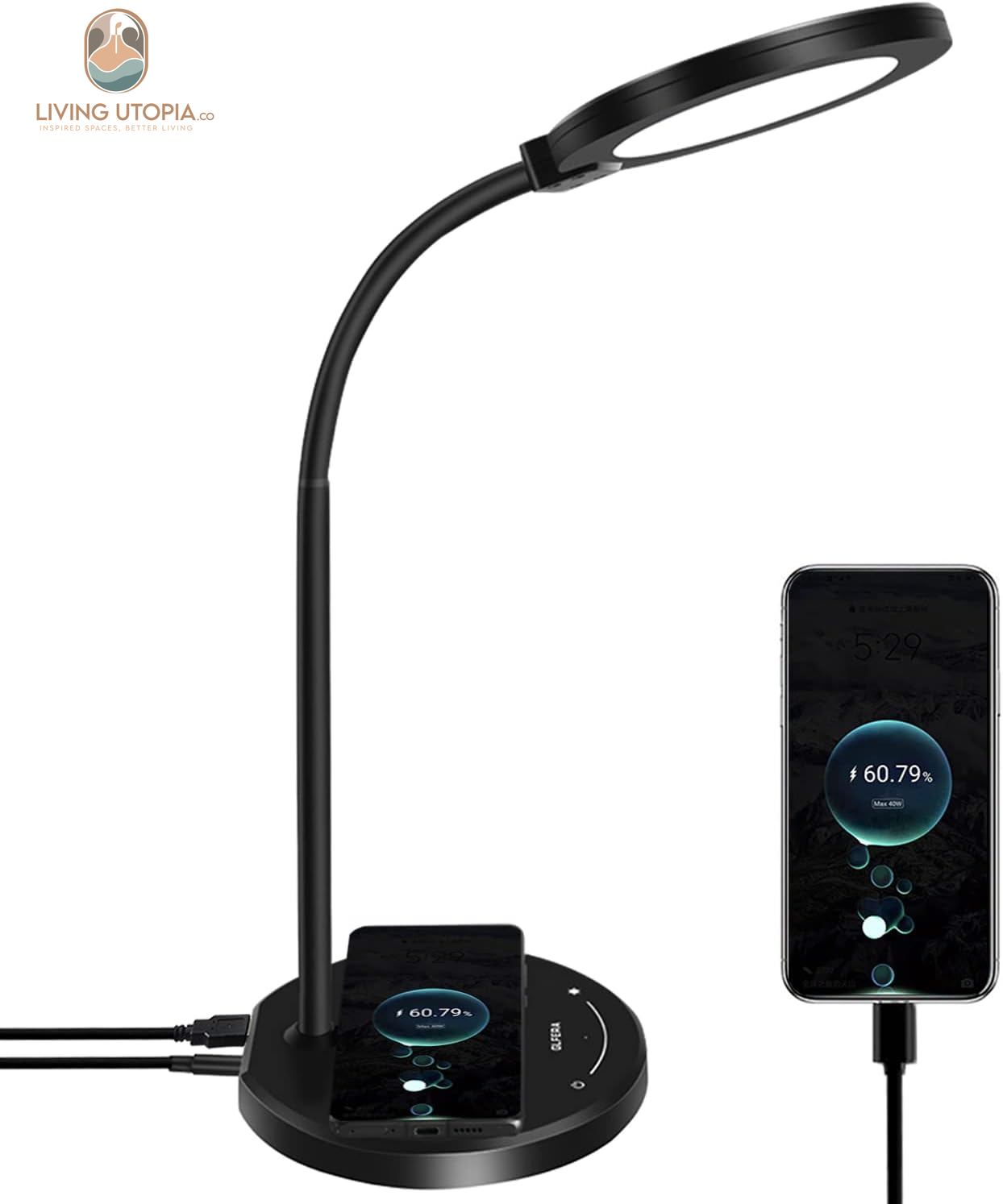 Desk Lamp, LED Desk Lamp with USB Charging Port, 5 Lighting Modes 10 Brightness Levels, Sensitive Control Eye-Caring Office Lamp Black