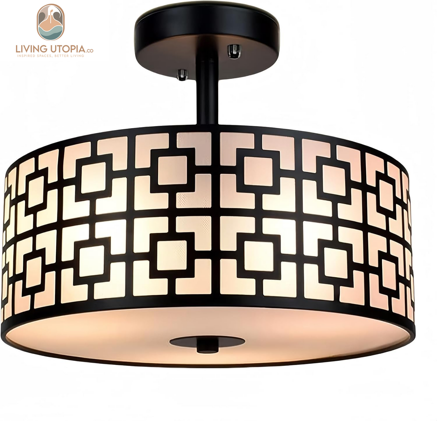 DLLT Flush Mount Ceiling Light: Modern 3-Light Semi Flush Mount Ceiling Light Fixture - Drum Kitchen Lighting Fixture for Dining Room - Black Bedroom Ceiling Lamp with Double Shade
