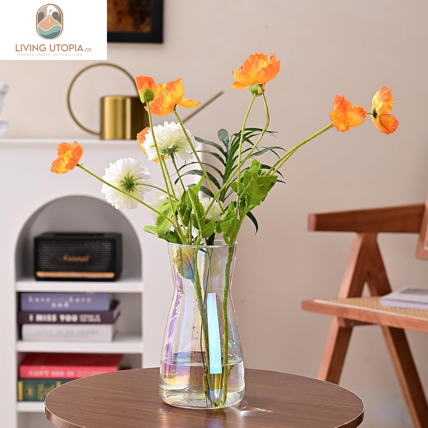 8 Inch Iridescent Glass Flower Vases for Centerpiece Table Home Indoor Desk Decor,Ins Modern Boho Style Vase for Wedding Housewarming Gift