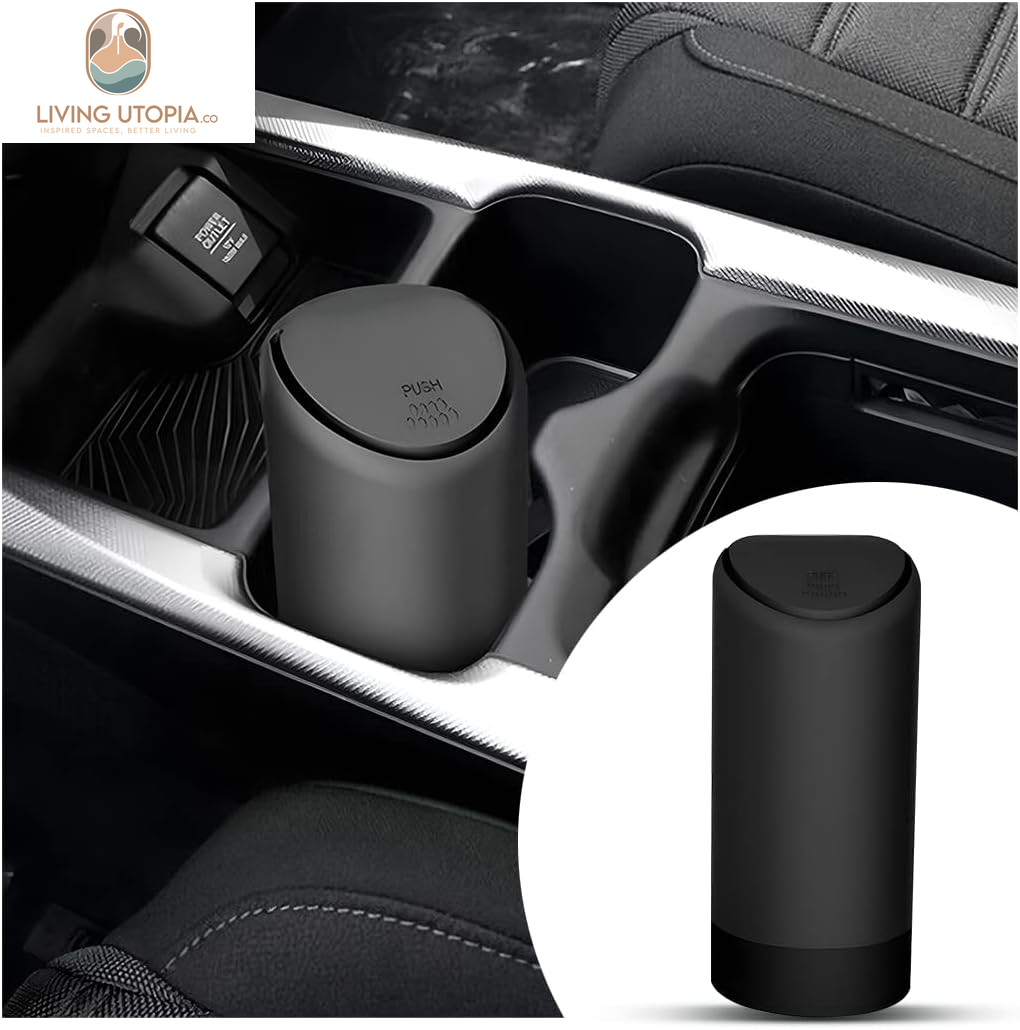 Car Trash Can, Mini Silicone Auto Garbage Container with Lid, Waterproof Leakproof Portable Trash Dustbin, Vehicle Rubbish Bins for Automotive, Home, Office, Kitchen, Bedroom (Black)