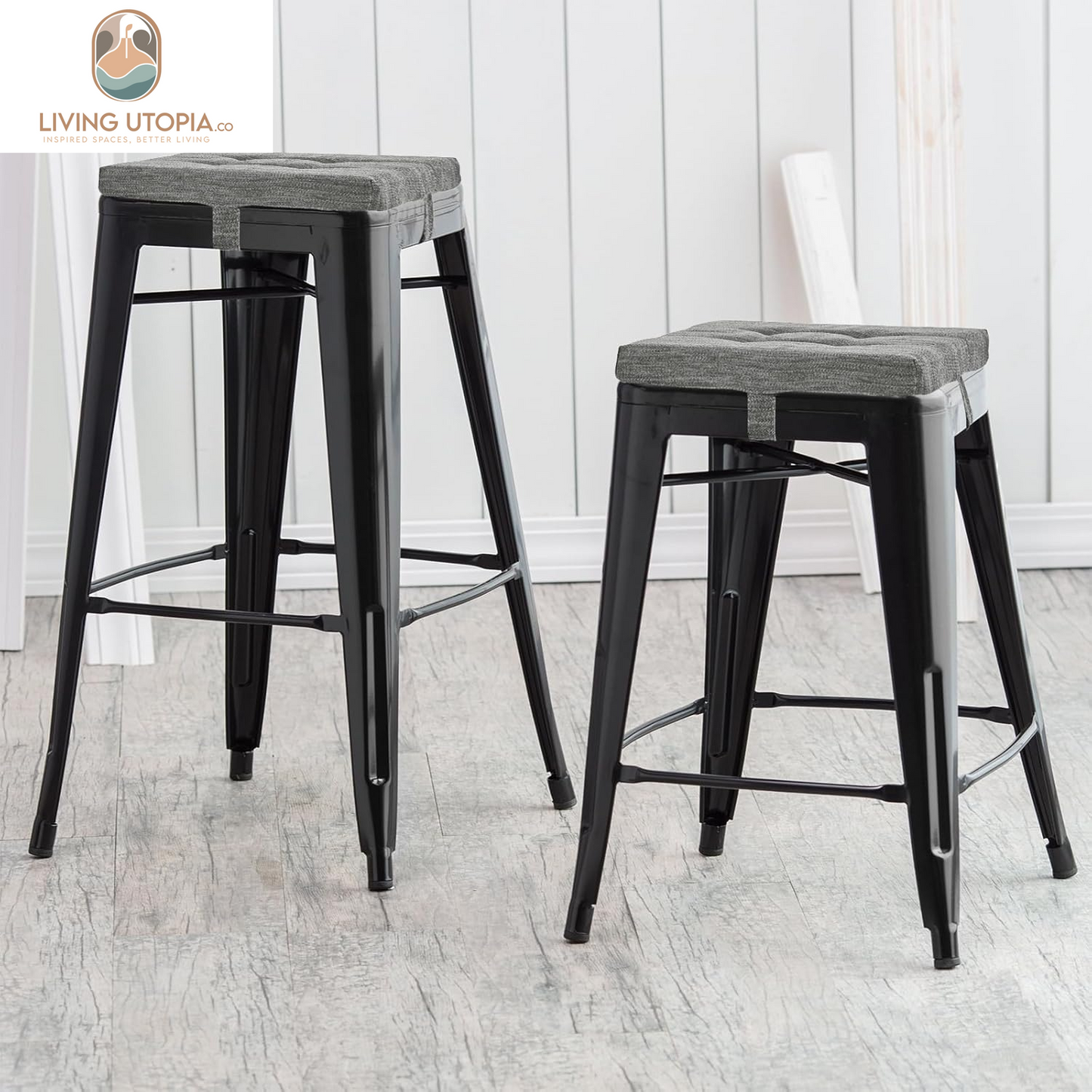12 Inches Square Seat Cushion, Super Soft 2PC Bar Stool Square Seat Cushion with Ties- Gray (12" (30CM) 2PC)