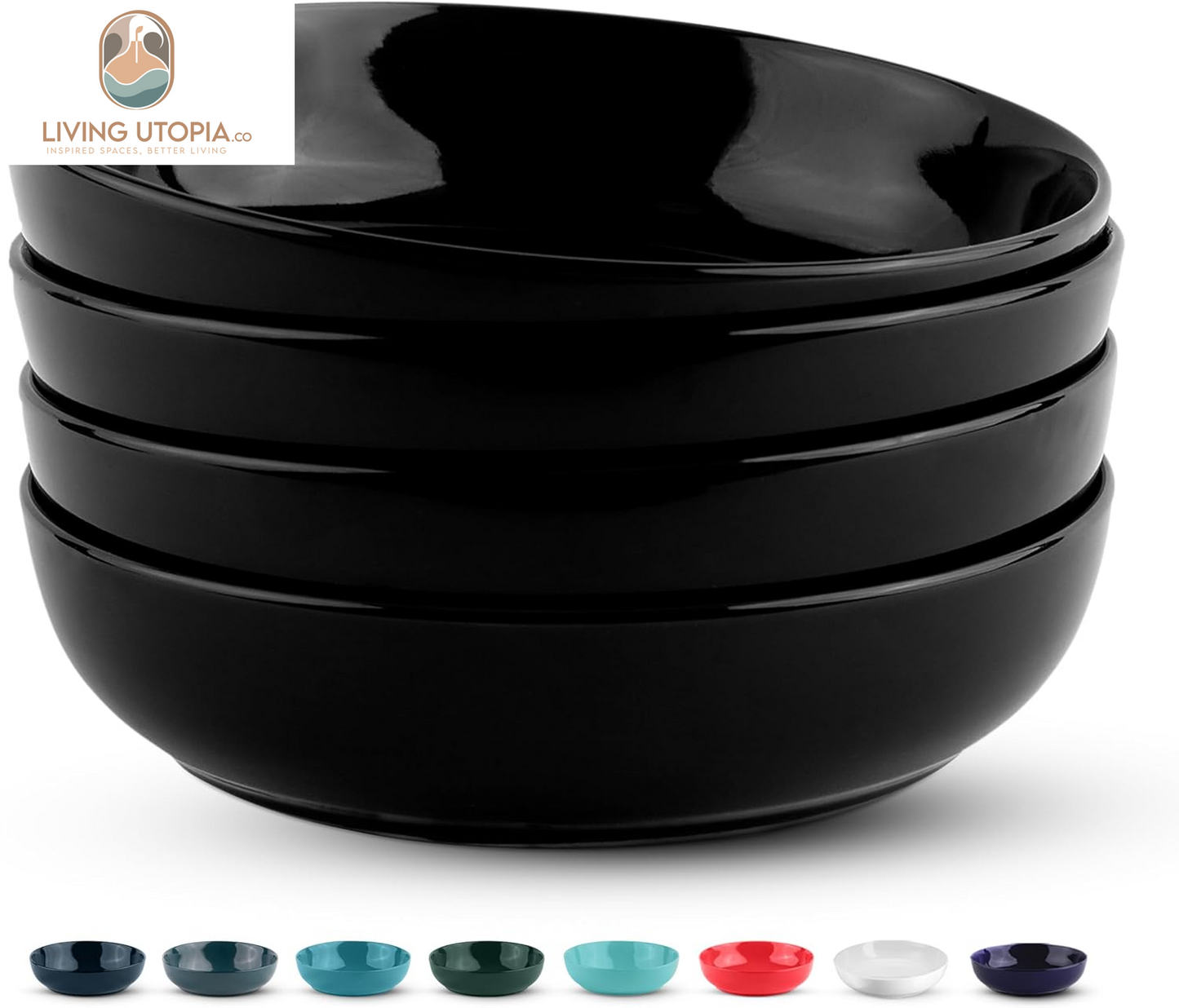 Pasta Bowl, Salad Bowls, Soup, Serving Bowls, Ceramic, Large Capacity, Microwave & Dishwasher Safe, Set of 4, 40 Oz,(Black)