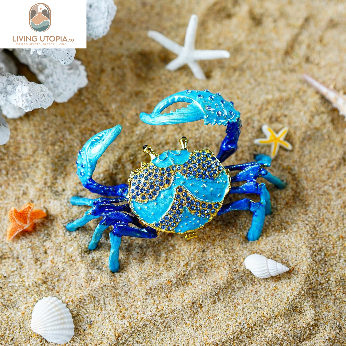 Crab Jewelry Trinket Boxes Hinged Animal Jeweled Trinket Box Decorative Crab Collectible Figurine