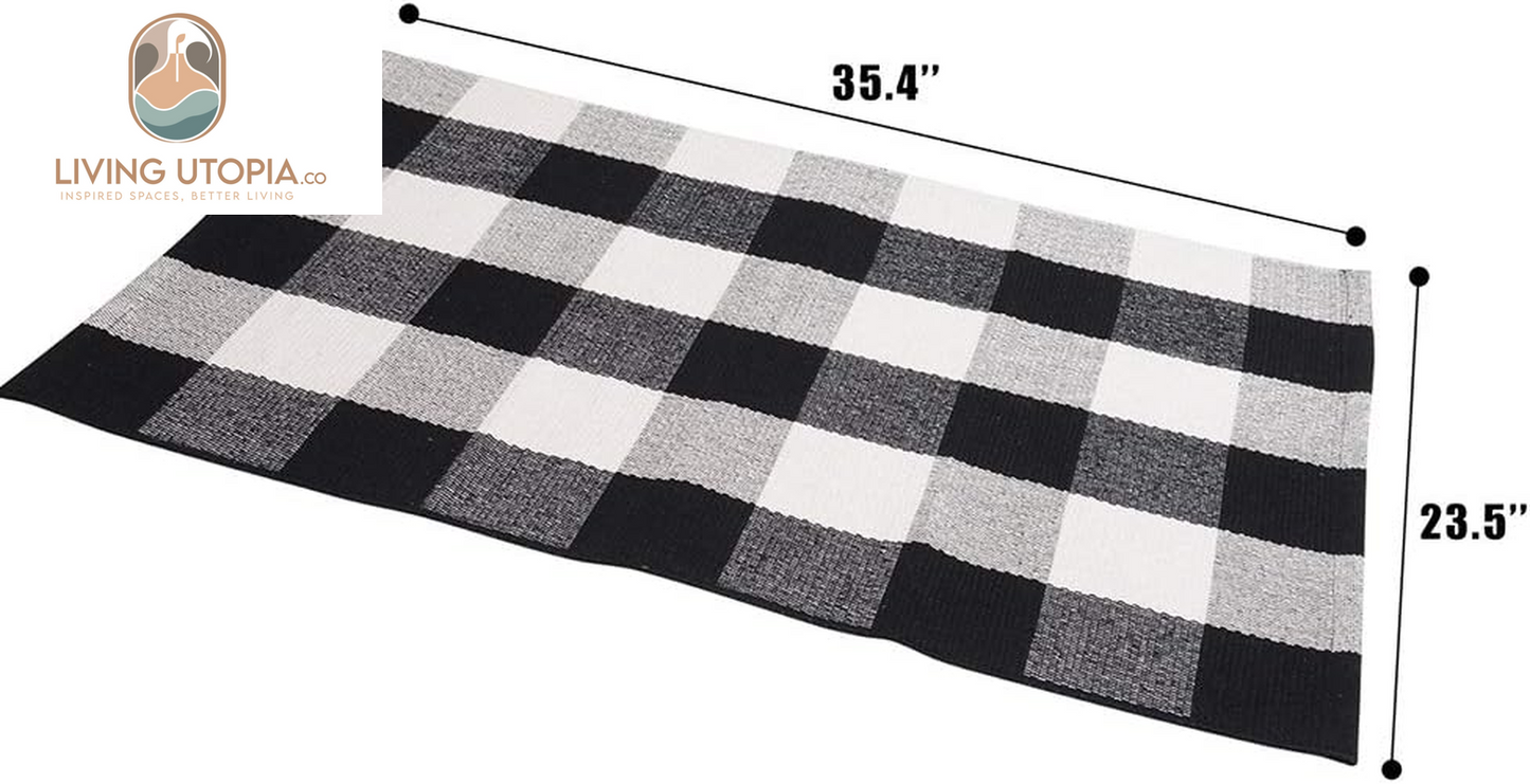 Cotton Buffalo Plaid Rug 2'X3' Black and White Checked Rug Washable Doormats Indoor Outdoor Rugs for Layered Front Door Mats, Porch, Kitchen, Farmhouse, Entryway