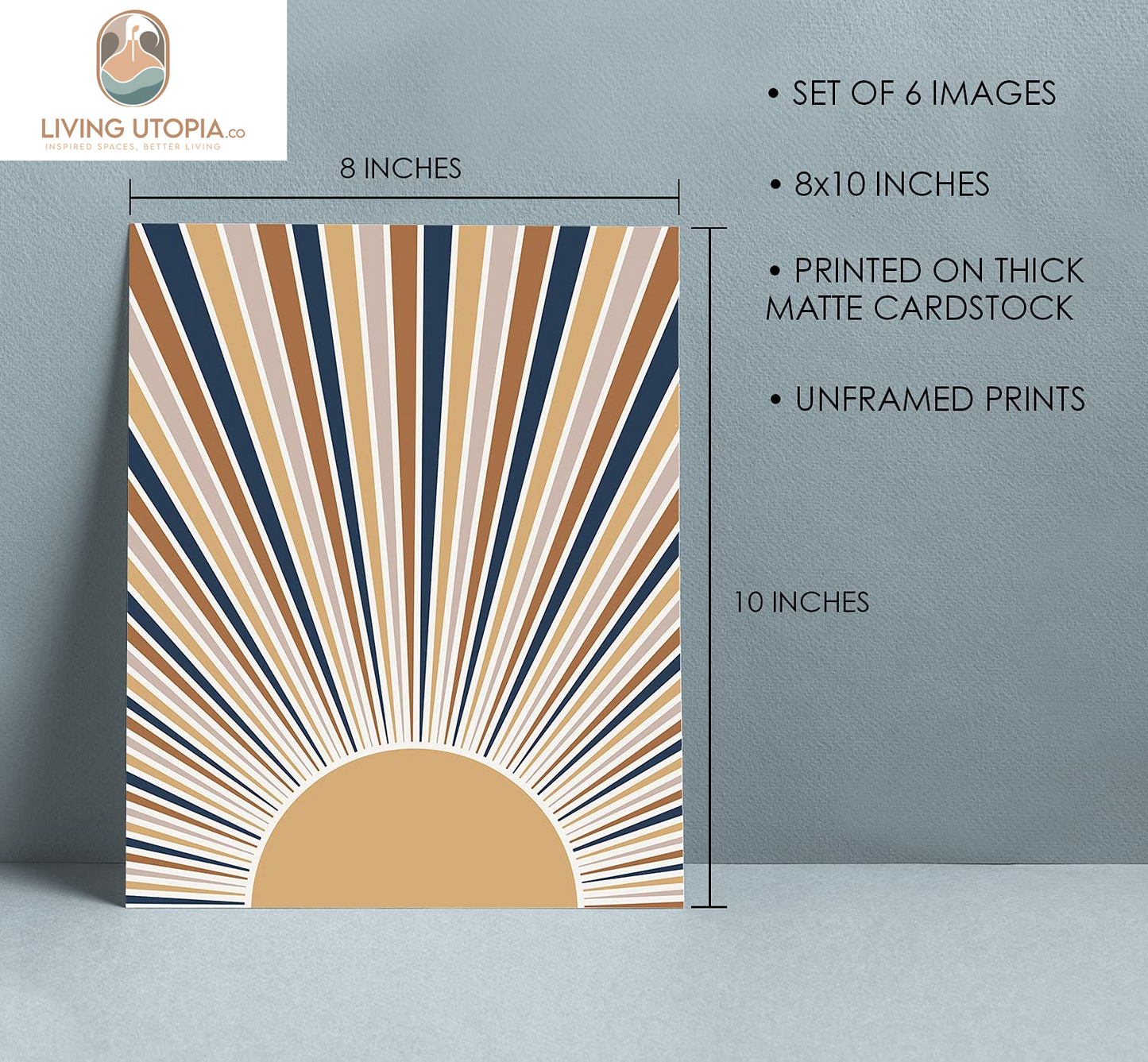Boho Wall Art Prints Room Decor 8X10 Set of 6 Boho Posters, Mid Century Modern Prints for Wall Art, Sun Moon Desert Bedroom Decor