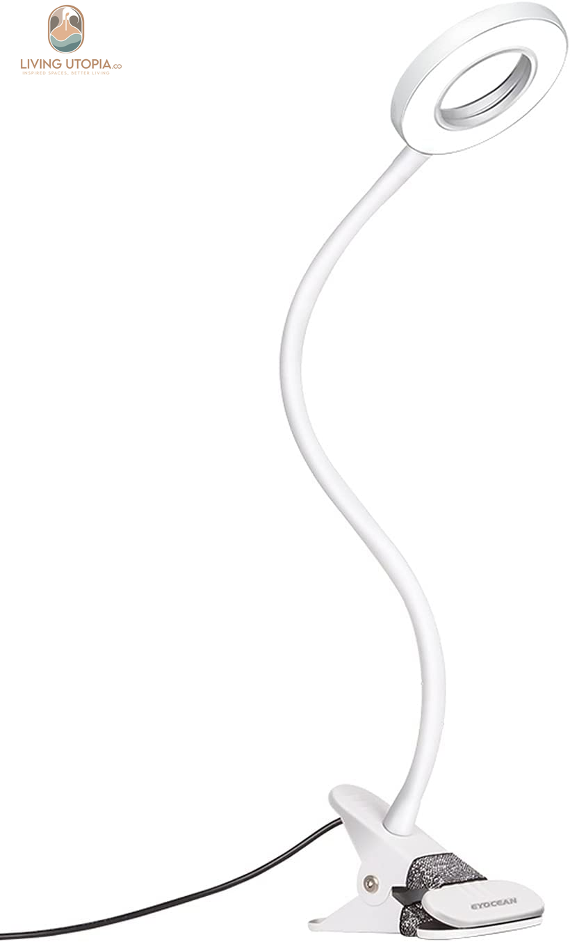 LED Reading Light, Dimmable Clamp Light for Bed Headboard, Bedroom, Office, 3 Modes & 9 Dimming Levels, Flexible Clip Desk Lamp, Adapter Included (Mattewhite)