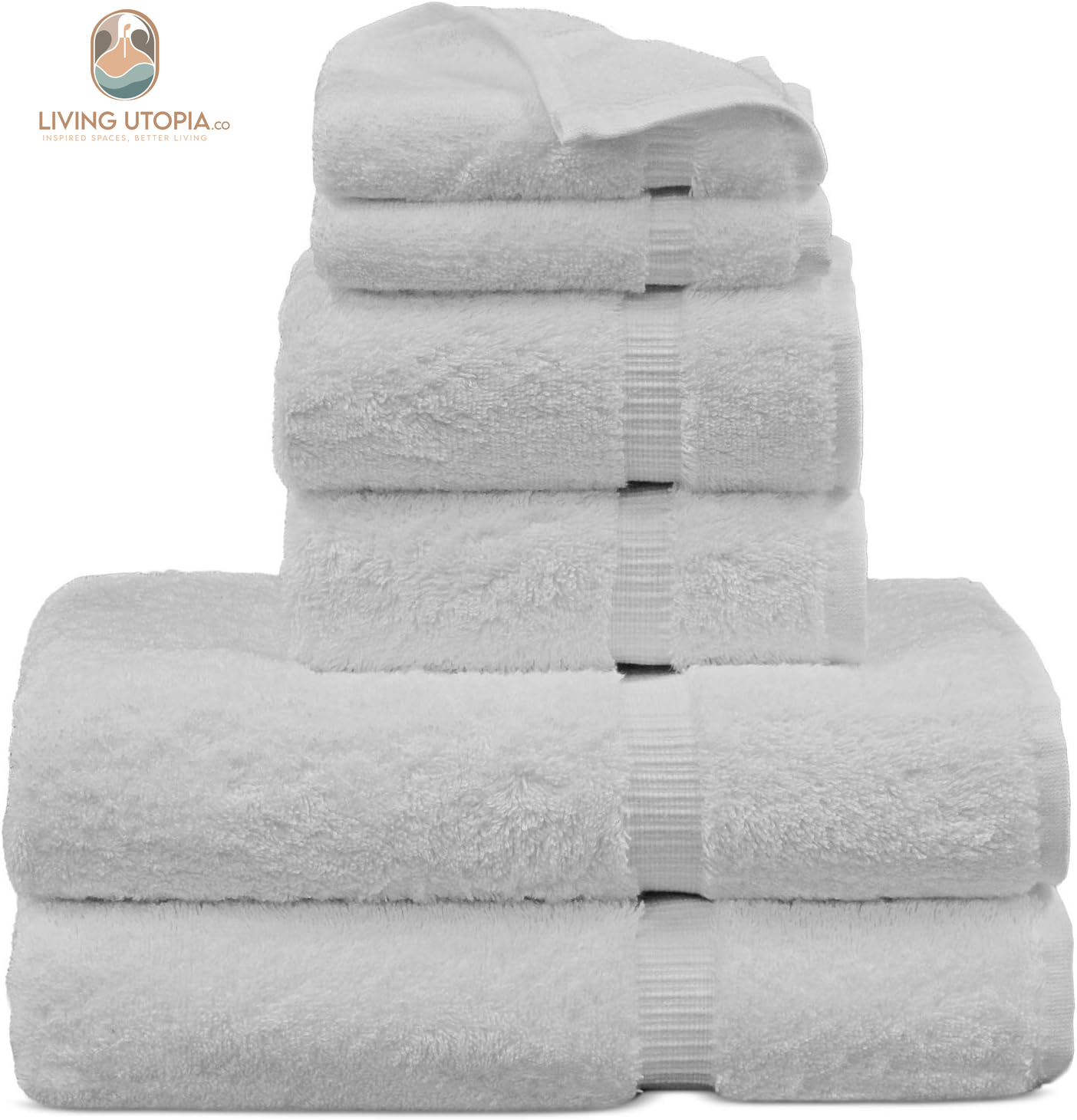100% Turkish Cotton Towel Set (White, Towel Set - 6 Piece)