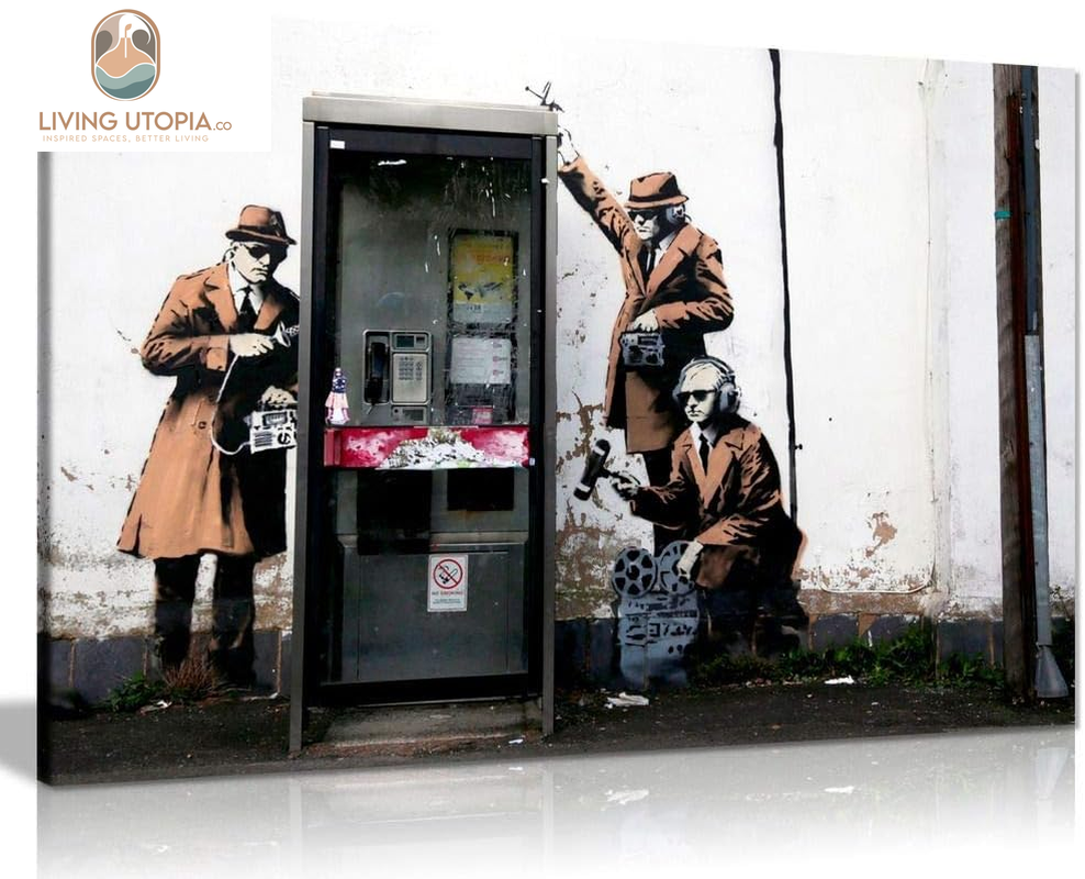 Banksy Mi5 Gchq Spies Canvas Wall Art Picture Print (12X8In)