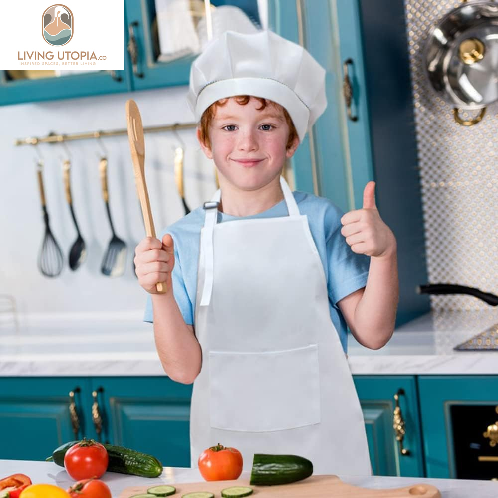 Kids Apron and Hat Set Children Chef Apron for Cooking Baking Painting
