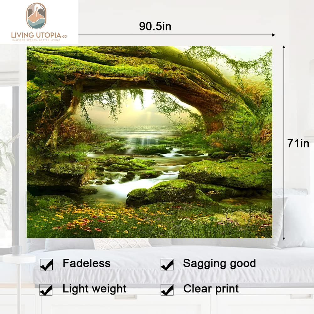 Forest Tapestry Home Decor Landscape Natural Tapestry Living Room Bedroom Decoration Tapestry Magic Tapestry Curtain XGXL (Sunlight&Creek, 90.5''L×70.8''W) XGXL