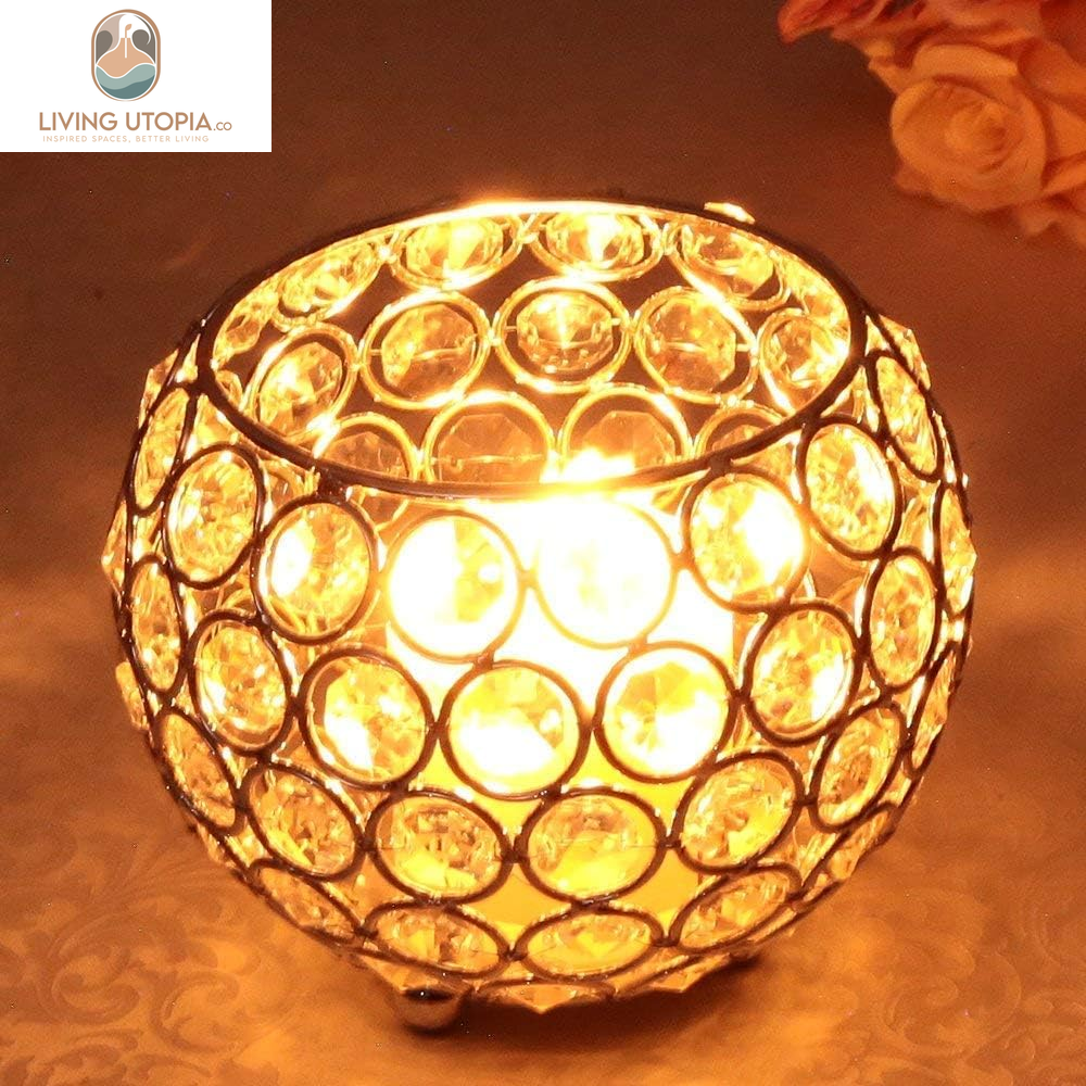 Gold Decorative Bowl Candle Holders for Wedding Home Decor Dining Room Table Centerpieces,Sparkly Tea Light Candle Holders/Candelabra Vase for Christmas New Year Gifts
