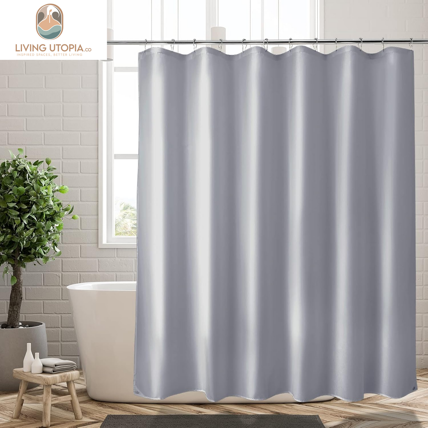 Fabric Shower Curtain Liner, Gray Shower Curtain Liner with 2 Magnets, 70 X 72 Inches, Cloth Shower Liner Waterproof Polyester, 85GSM, Easy Installation, Machine Washable, Blue Gray