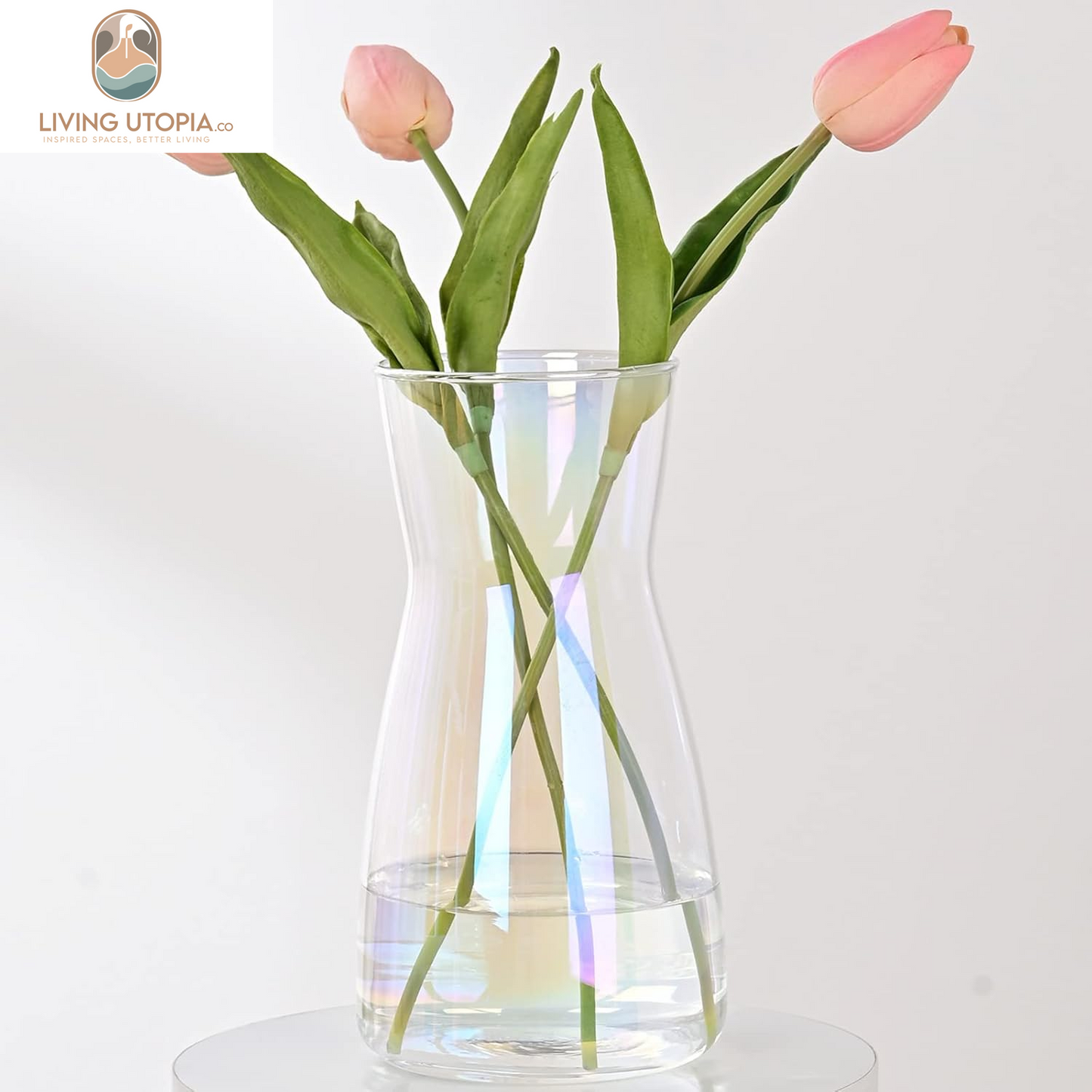 8 Inch Iridescent Glass Flower Vases for Centerpiece Table Home Indoor Desk Decor,Ins Modern Boho Style Vase for Wedding Housewarming Gift