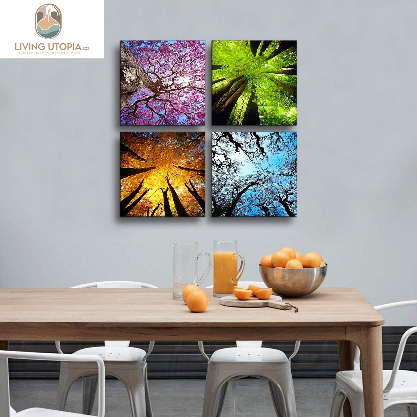 Art 4 Panels Canvas Wall Art Spring Summer Autumn Winter Four Seasons Landscape Color Tree Painting Picture Prints Modern Giclee Artwork Stretched and Framed for Living Room Home Decoration
