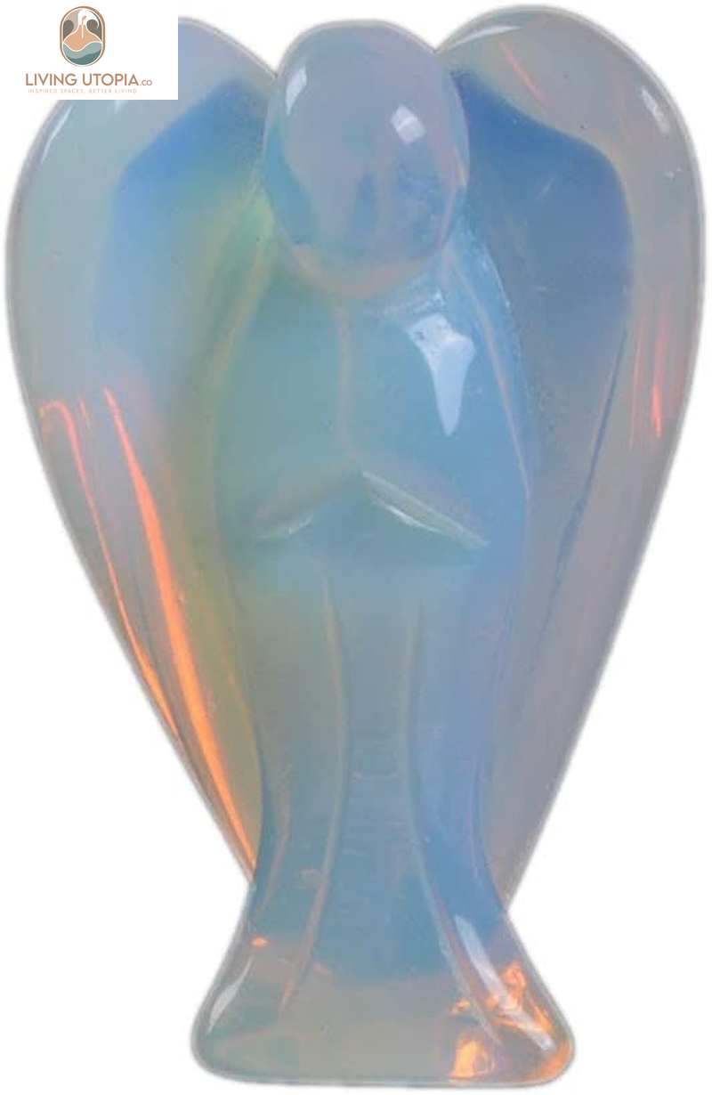 Carved Moonstone Opalite Gemstone Peace Angel Pocket Guardian Angel Healing Statue 2 Inch