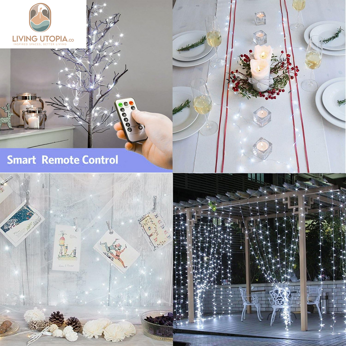 Fairy Lights,2-Pack Battery Operated Waterproof Cool White 50 LED Fairy String Lights,16.4Ft Silver Wire Light with Remote Control for Christmas Parties,Garden and Home Decoration