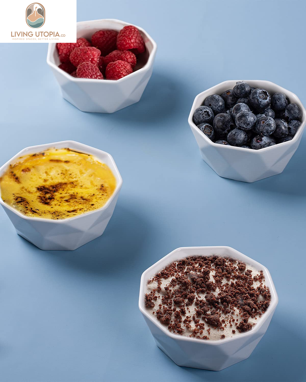 6 Oz Porcelain Ramekins/Dessert Bowls - Geometric Ramekins Souffle Dishes - White Snack/Ramekins/Creme Brulee Dish Set for Baking, Dessert, Ice Cream - Ramekins Oven Safe Set of 6