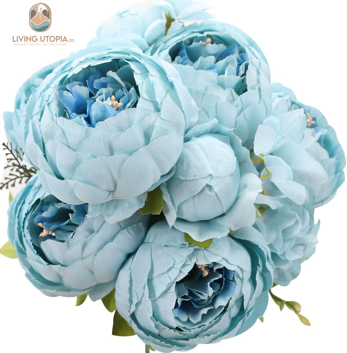 Artificial Peony Silk Flowers Fake Flowers Vintage Wedding Home Decoration,Pack of 1 (Spring Blue)