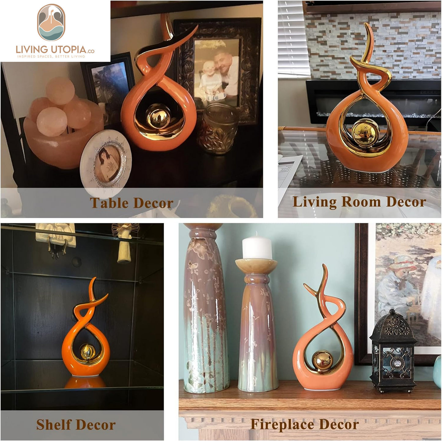 Home Decor Modern Art Ceramic Statue, Orange Coffee Table Decor, Hous Decorations for Living Room Dining Room Table Centerpiece Bookshelf (12.2" H)