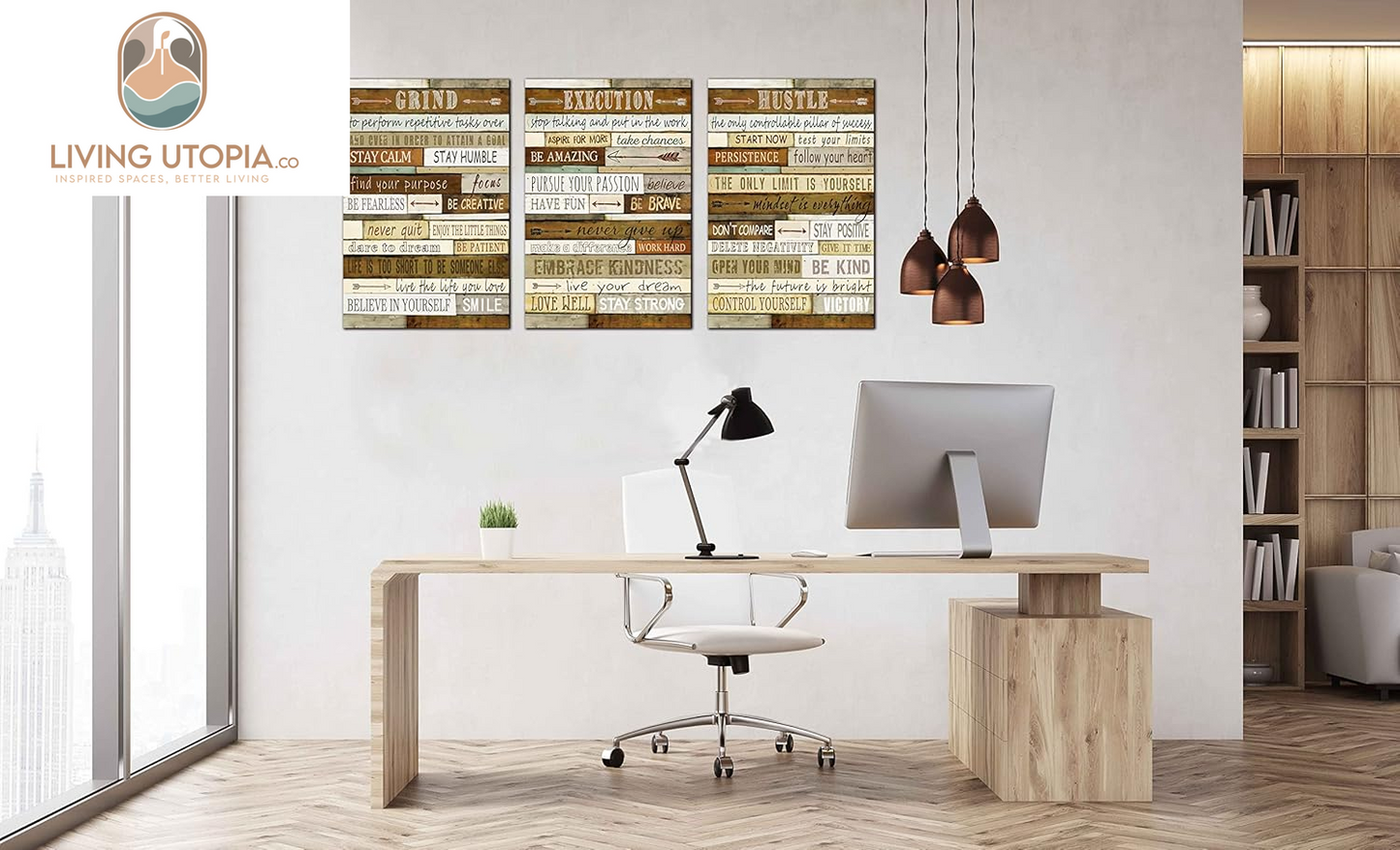 Inspirational Posters for Classrooms - Brown Positive Quotes Wall-Art for Living Room - Motivational Posters for Office - 3 Piece Canvas Wall Art Ready to Hang Size 16" X 24"