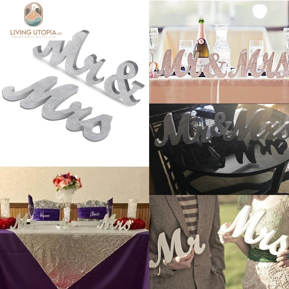 Mr and Mrs Sign Wedding Sweetheart Table Decorations,Mr and Mrs Letters Decorative Letters for Wedding Photo Props Party Banner Decoration,Wedding Shower Gift (Silver Glitter)