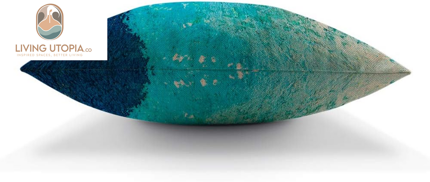 Blue Abstract Watercolor Macro Texture Throw Pillow Cover Aquarelle Ocean Doodle Liquid Water Grain Graphic Pillow Case 18X18 Inch Decorative Men Women Room Cushion Cover for Home Bed