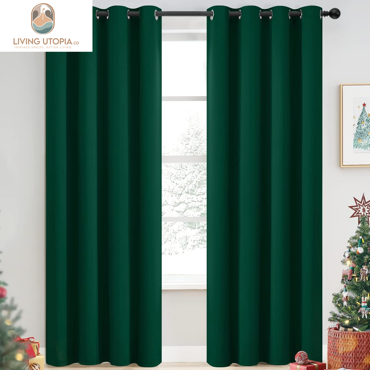 Dark Green Blackout Curtains for Bedroom, Room Darkening Thermal Insulated Grommet Window Curtains, Light Blocking Blackout Drapes for Living Room,52Wx84L Inch,2 Panels