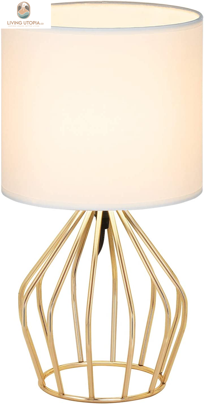 Gold Table Lamp - Modern Style Desk Lamp with Hollowed Out Base Linen Fabric Shade, Small Golden Bedside Lamp for Bedrooms, Living Room