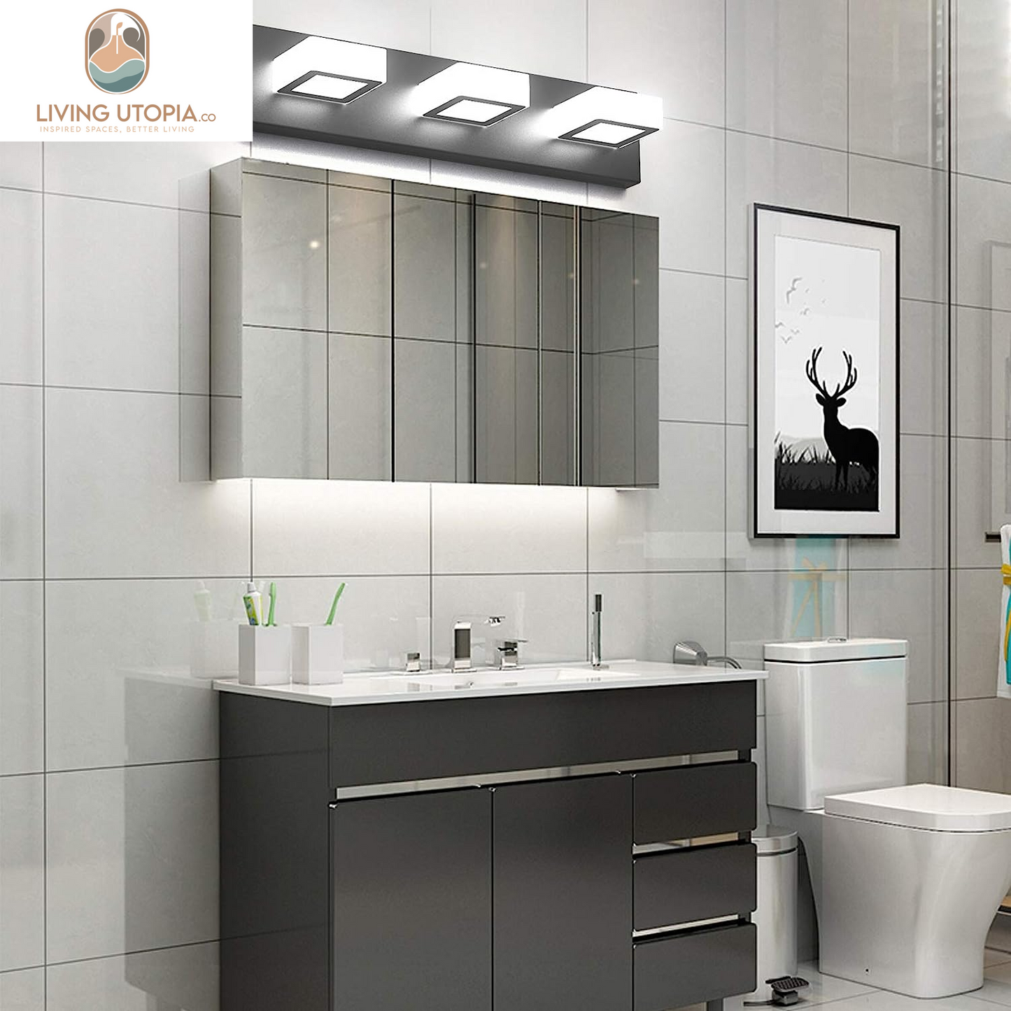 3 Light Dimmable Bathroom Vanity Light LED Modern Matte Black Vanity Wall Light Acrylic Stainless Steel Bathroom Vanity Lighting Fixtures