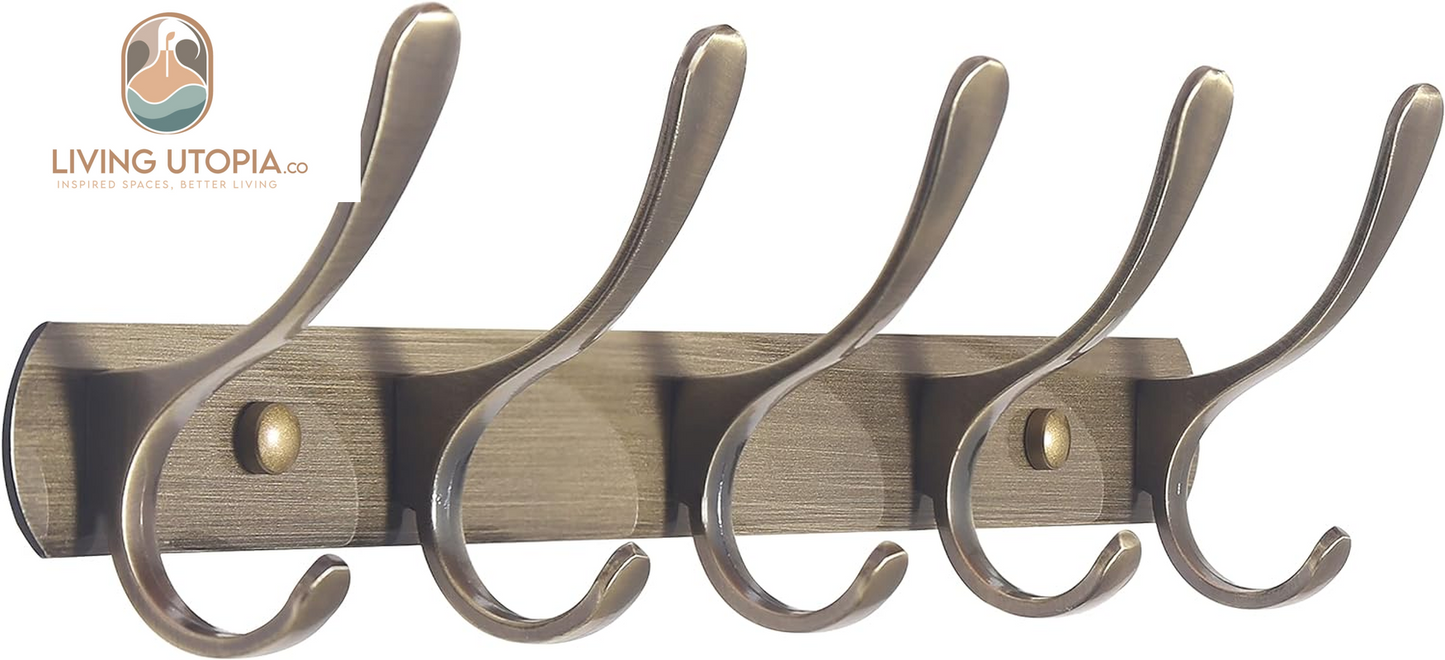 Coat Rack Wall Mount - Modern, Metal Wall Coat Rack with 5 Hooks, Sturdy Wall Hook Rack Rail for Hanging Coat, Jacket, Clothes, Hat, Bronze