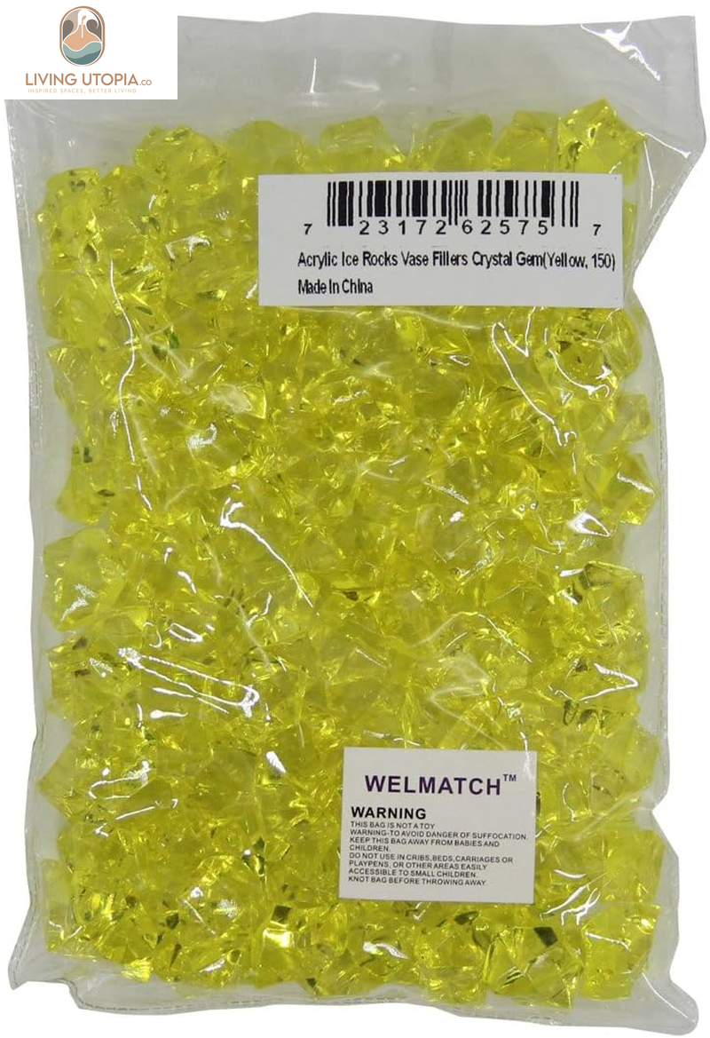 Yellow Acrylic Ice Rock Crystals Treasure Gems for Table Scatters, Vase Fillers, Wedding, Banquet, Party, Event, Birthday Decoration (Yellow, 150)