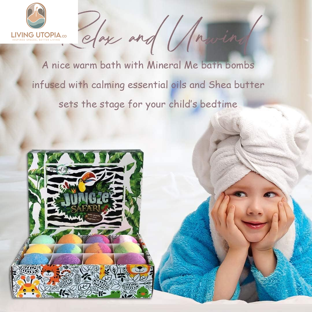 Bath Bombs for Kids with Surprise Inside, 12 Organic Bubble Bath Fizzies with Jungle Animal Toys. Moisturizing, Gentle & Kids Safe, Rainbow Spa Bath Fizz, Birthday Gifts for Kids, Boys, Girls