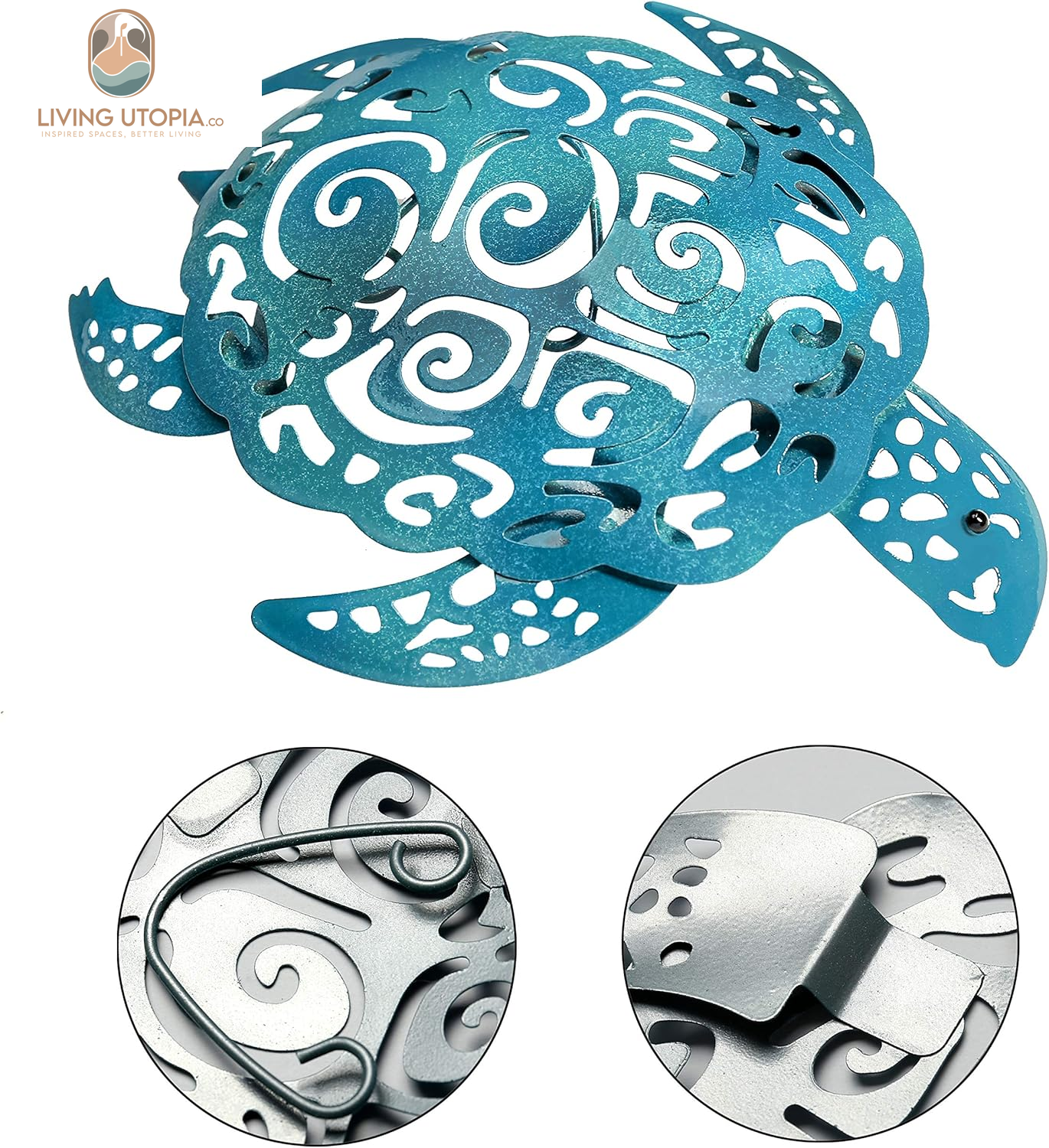 Set of 3 Metal Sea Turtle Beach Theme Decor Wall Art Decorations for Indoor Outdoor Bathroom Garden