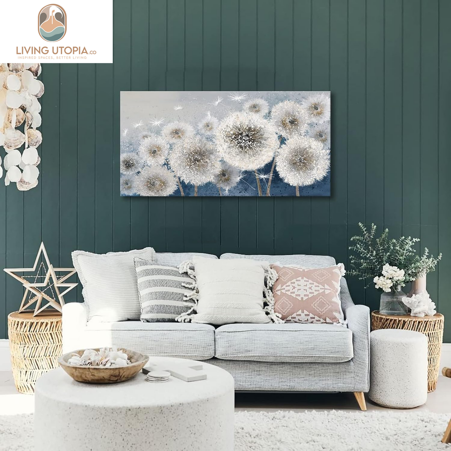 Wall Decor Living Room - Wall-Art for Living Room, Canvas Art/Pictures for Bedroom | Blue Dandelion 24X48 Inches Large Wall Art