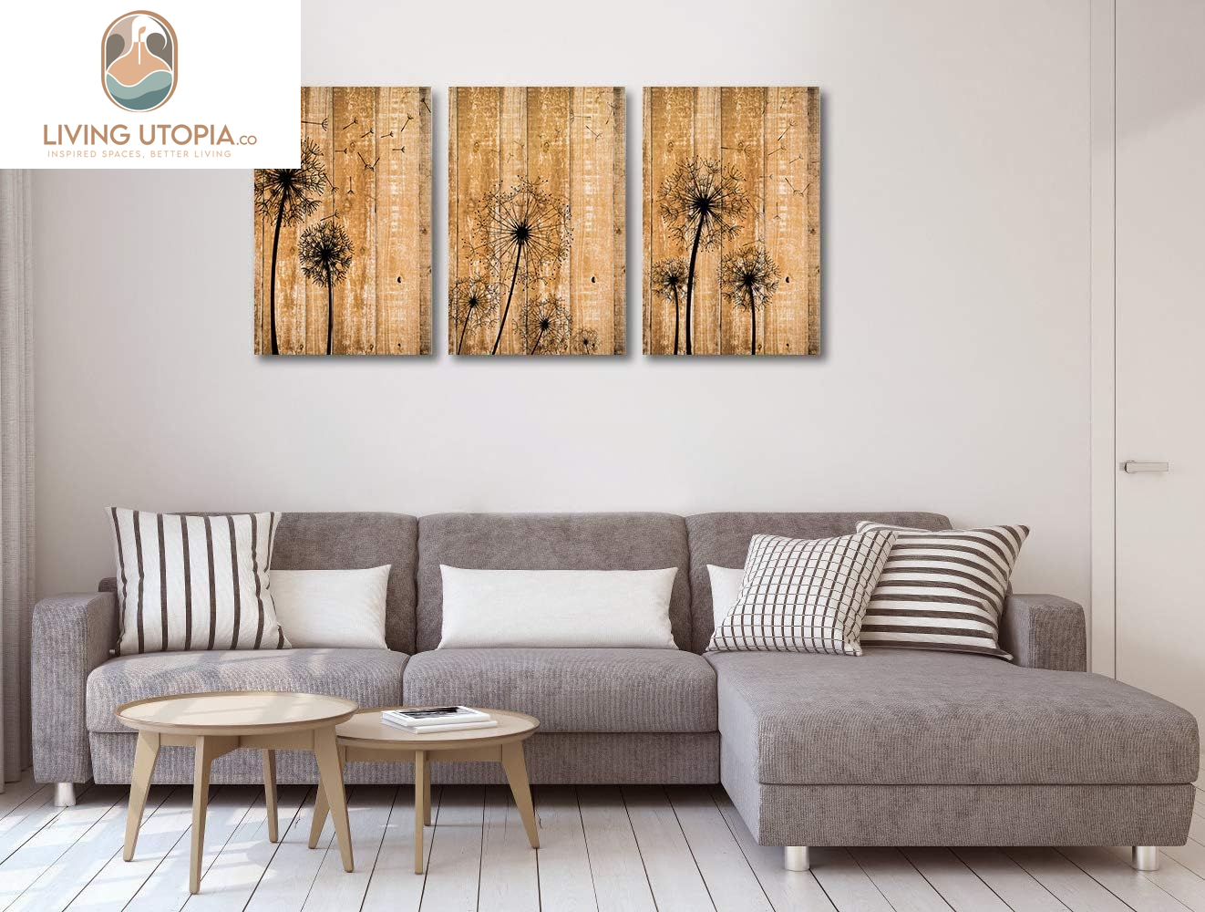 Modern Bathroom Wall Decoration for Bedroom Canvas Wall Art for Living Room Kitchen Works of Art Dandelion Wood Grain Flowers Watercolor Painting Canvas Prints Office Home Decoration 16 "X 24" 3 Piece