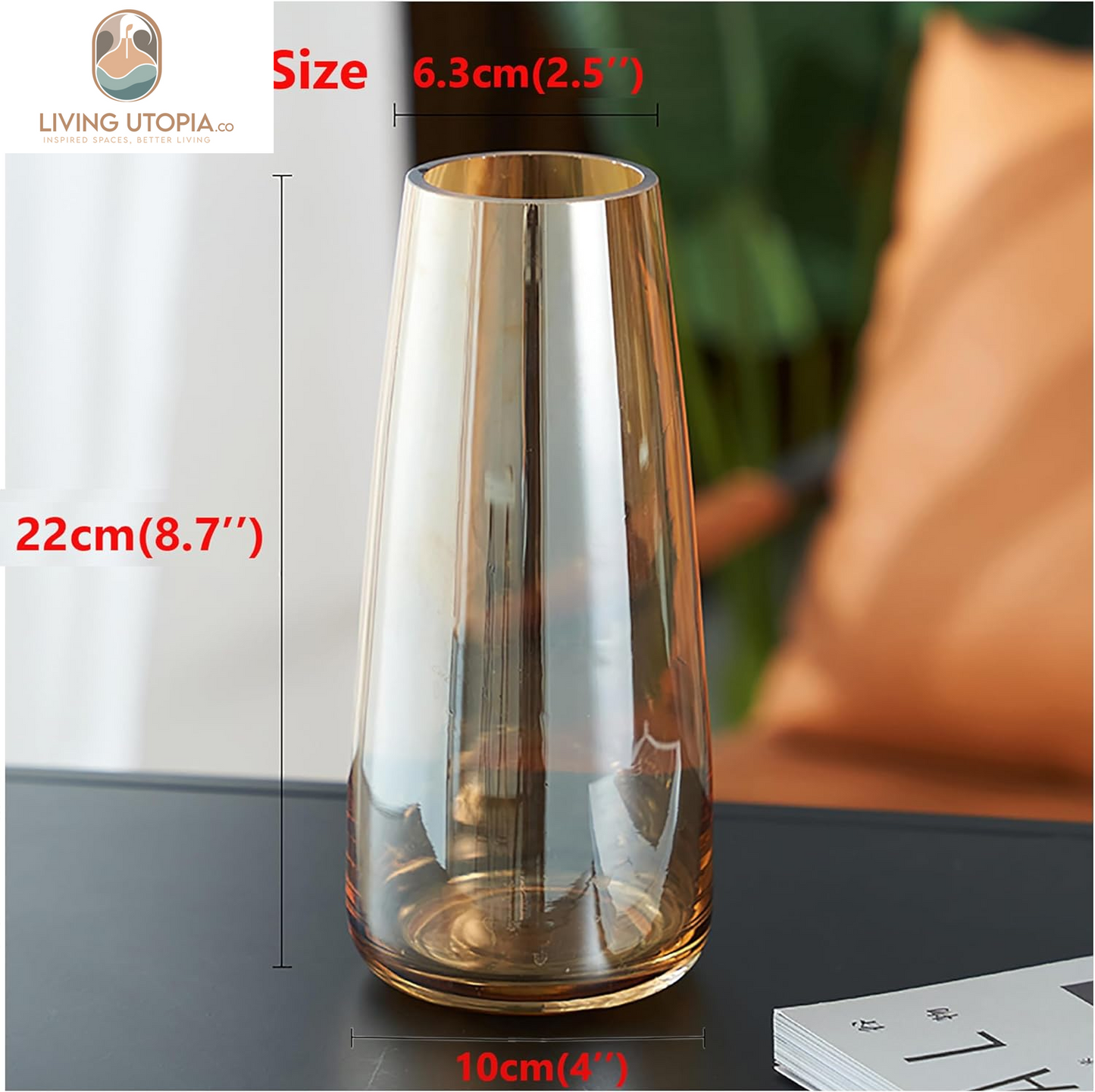 Modern Glass Vase Irised Crystal Clear Glass Vase for Home Office Decor (Crystal Amber)