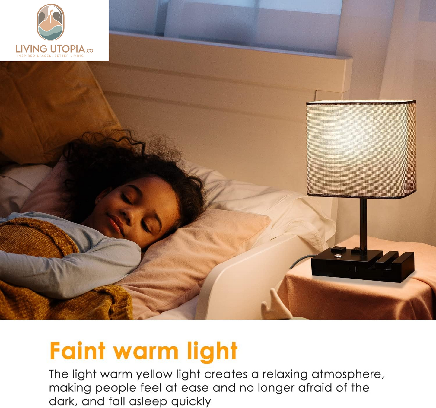 Fully Dimmable Table Lamp, Lamp for Bedroom 2 USB Ports, Bedside Lamps with 2 AC Outlet and Phone Slots, Small Table Lamp for Living Room, Grey Nightstand Lamp for Reading, LED Bulb Included