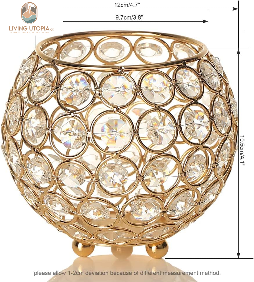 Gold Decorative Bowl Candle Holders for Wedding Home Decor Dining Room Table Centerpieces,Sparkly Tea Light Candle Holders/Candelabra Vase for Christmas New Year Gifts