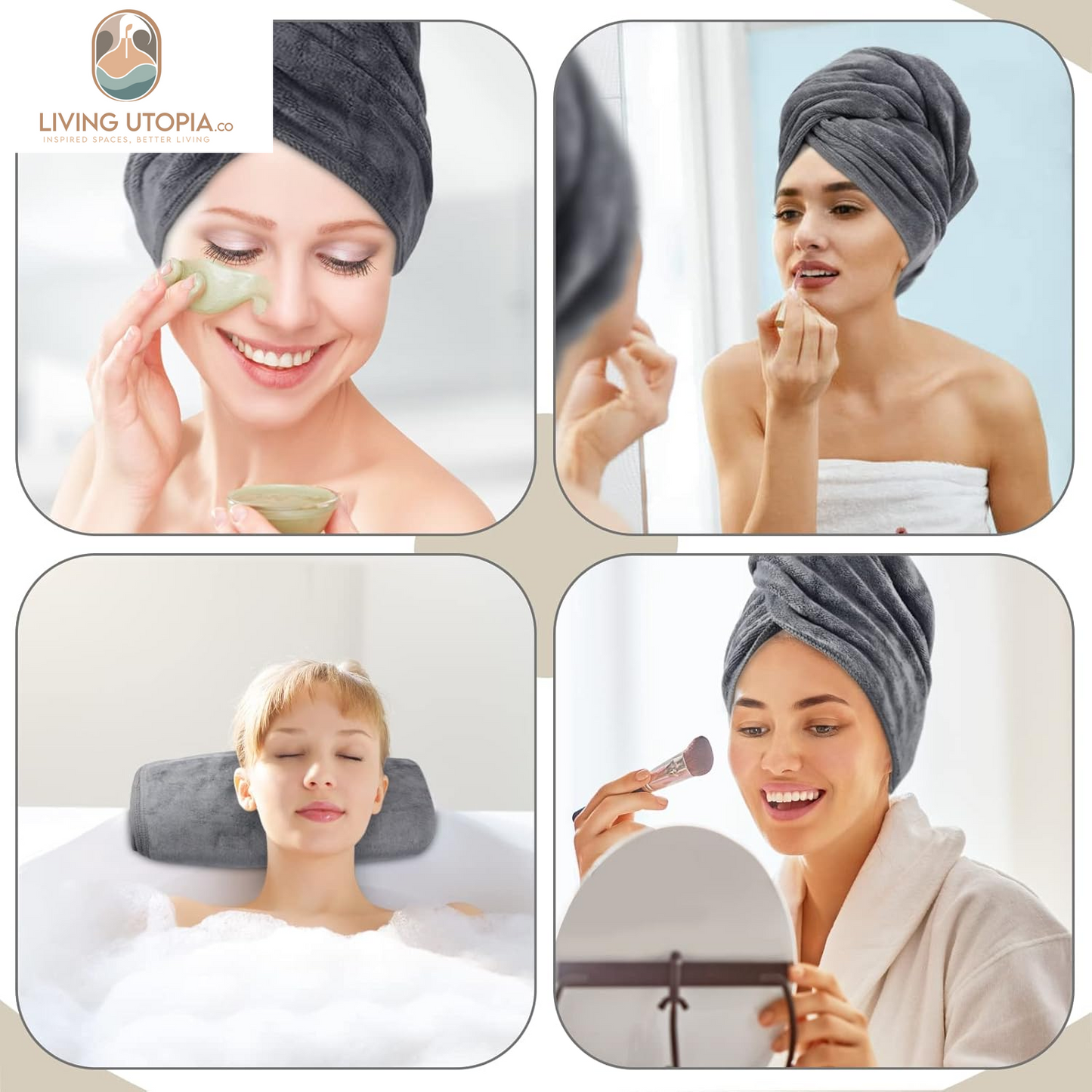 Microfiber Hair Towels anti Frizz Hair Drying Towel Super Absorbent Fast Drying Turbans for Wet Curly Hair Soft Hair Towel Wrap with Elastic Band for All Hair Types 40 X 20 Inches 2Pack Grey