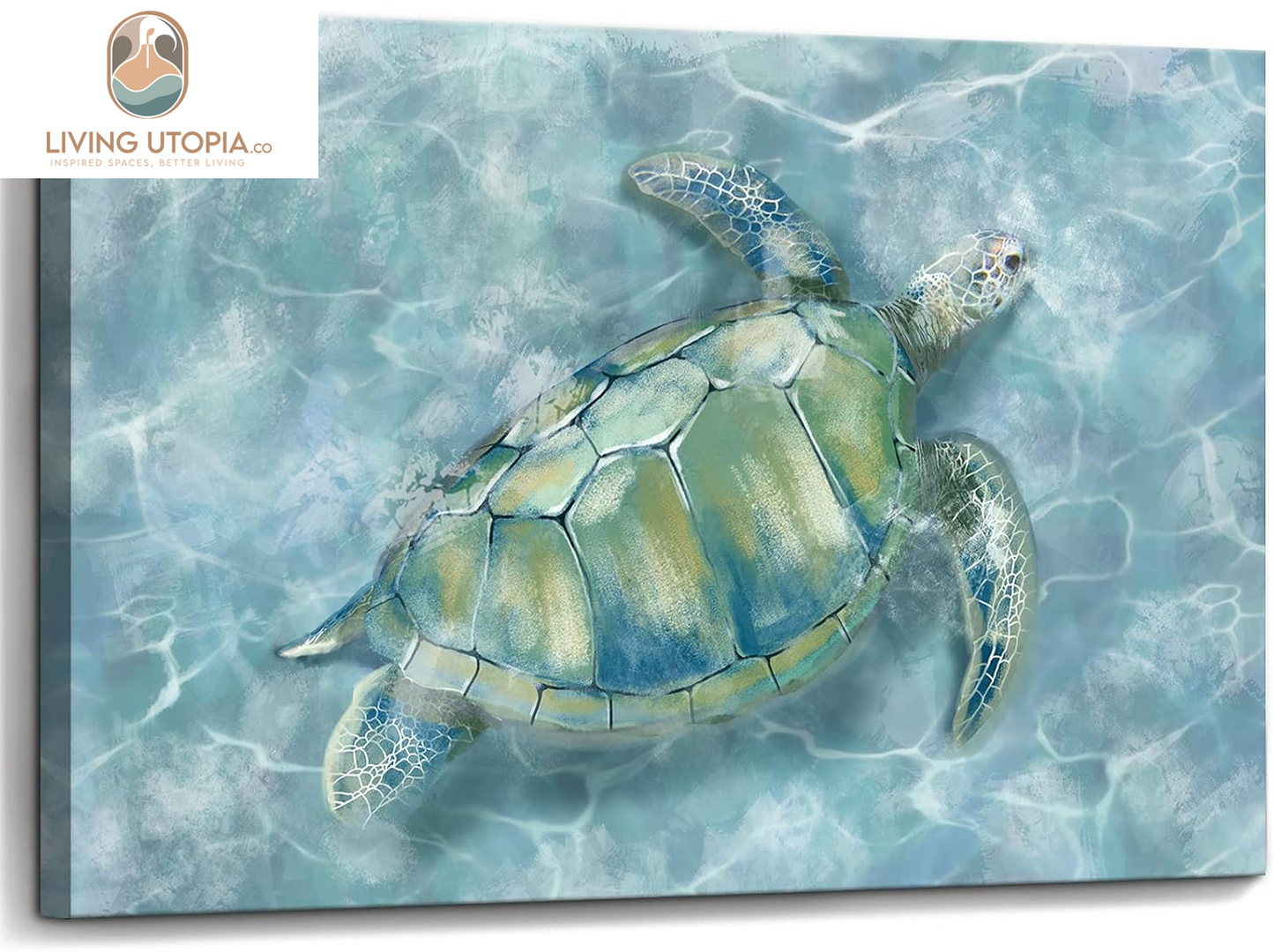 Bathroom Wall Decor Canvas Wall Art for Bedroom Sea Turtle Pictures Blue Coastal Room Decorations Artwork Green Turtle Wall Decorations 16” X 24”