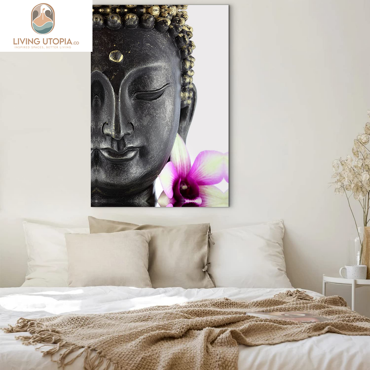 Buddha Statue Wall Art Meditation Room Decor Zen Painting Buddah Head Canvas Prints for Bedroom Yoga Home Decorations Keep Inner Peaceful Spiritual Buddism Belief Picture Lotus Flower Poster 24X36"