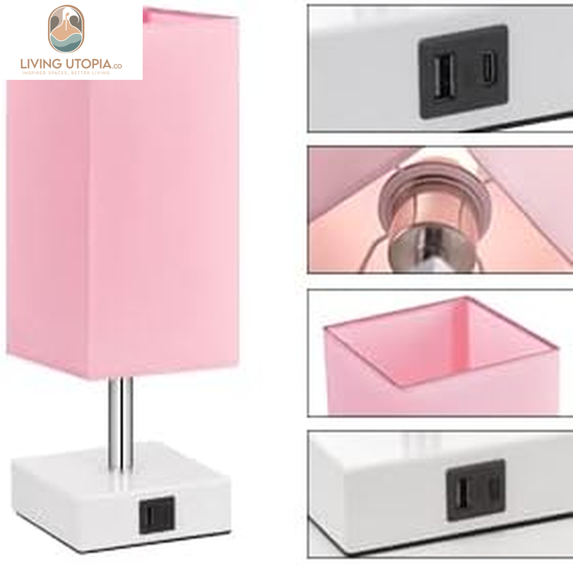 Touch Control Table Lamp with 2 USB Charging Ports, 3 Way Touch Lamps beside Desk, Nightstand Lamp for Bedrooms Living Room, Pink Shade with White Base, LED Bulb Included(Pink)