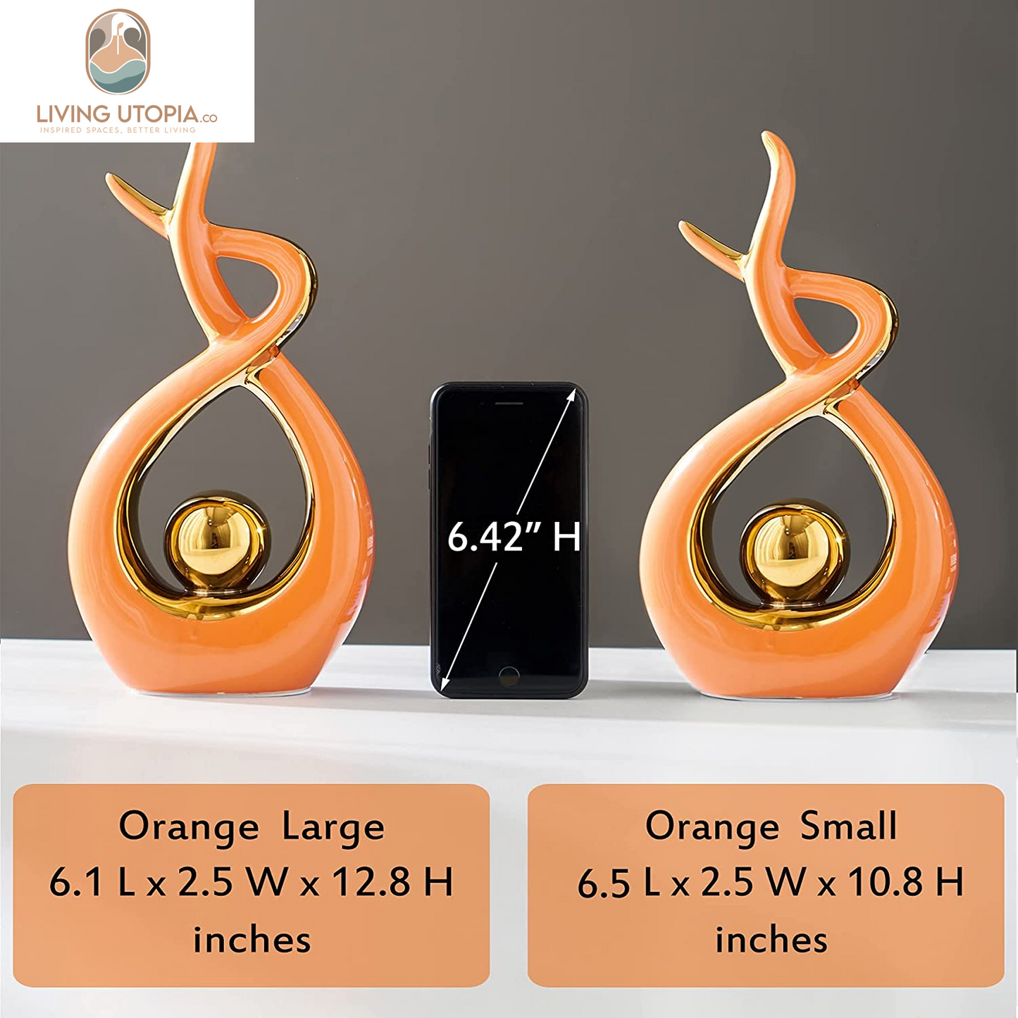 Home Decor Modern Art Ceramic Statue, Orange Coffee Table Decor, Hous Decorations for Living Room Dining Room Table Centerpiece Bookshelf (12.2" H)