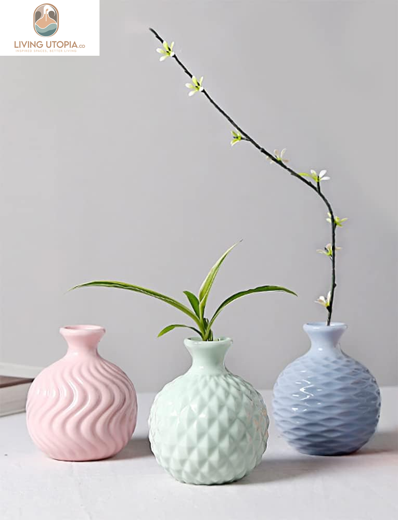Ikebana Vase Flower Arrangement Bud Vase Hydroponics Macaron Colorful Ceramic Decorative Vase (Light Green)