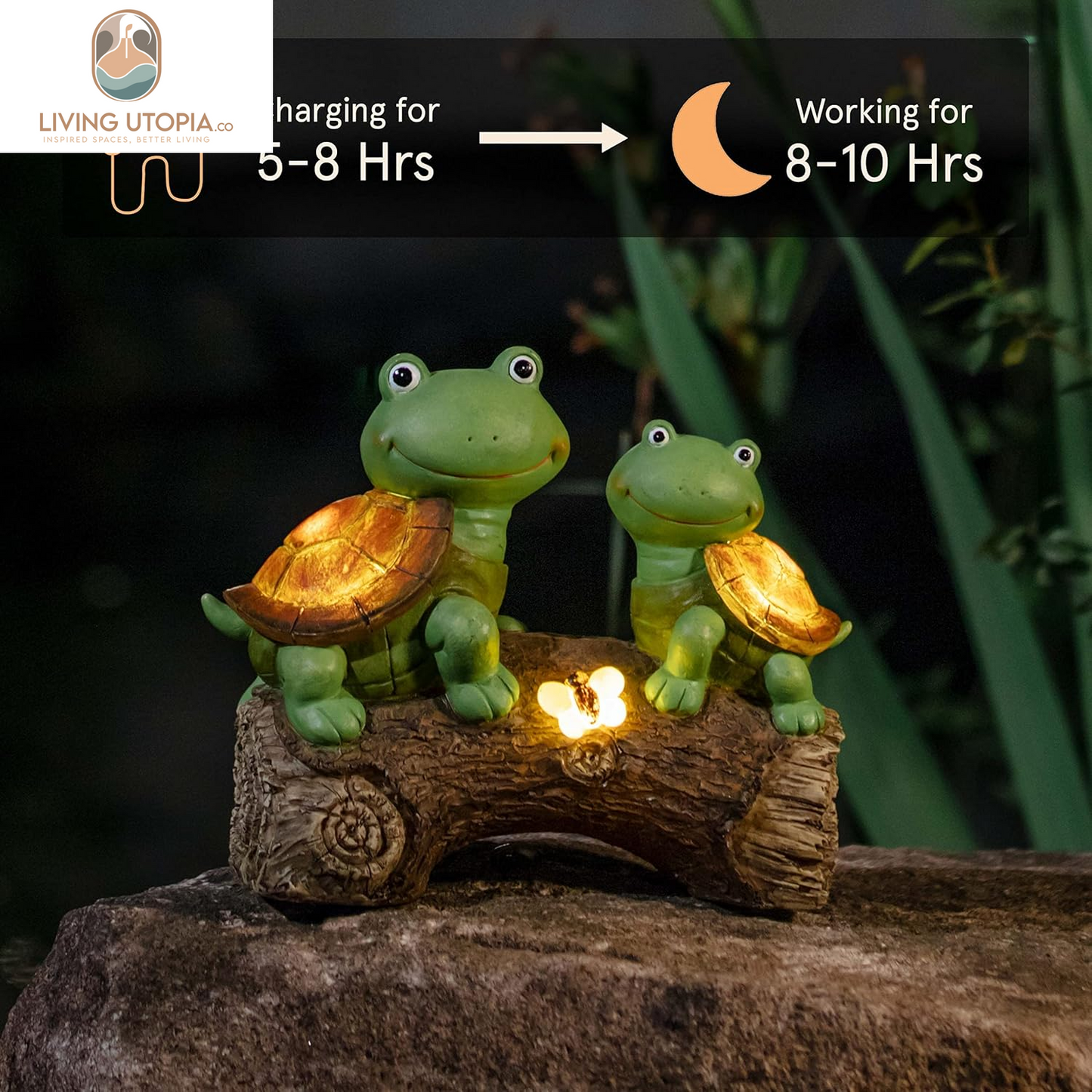 10" Garden Statue Turtles Figurine-Cute Frog Face Turtles Resin Statue with Solar Lights, Outdoor Fall Gnomes Decorations for Yard Lawn Ornaments, Garden Gifts for Mom
