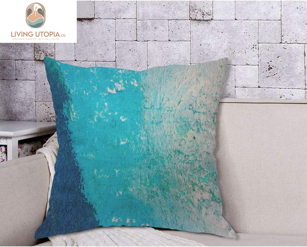 Blue Abstract Watercolor Macro Texture Throw Pillow Cover Aquarelle Ocean Doodle Liquid Water Grain Graphic Pillow Case 18X18 Inch Decorative Men Women Room Cushion Cover for Home Bed