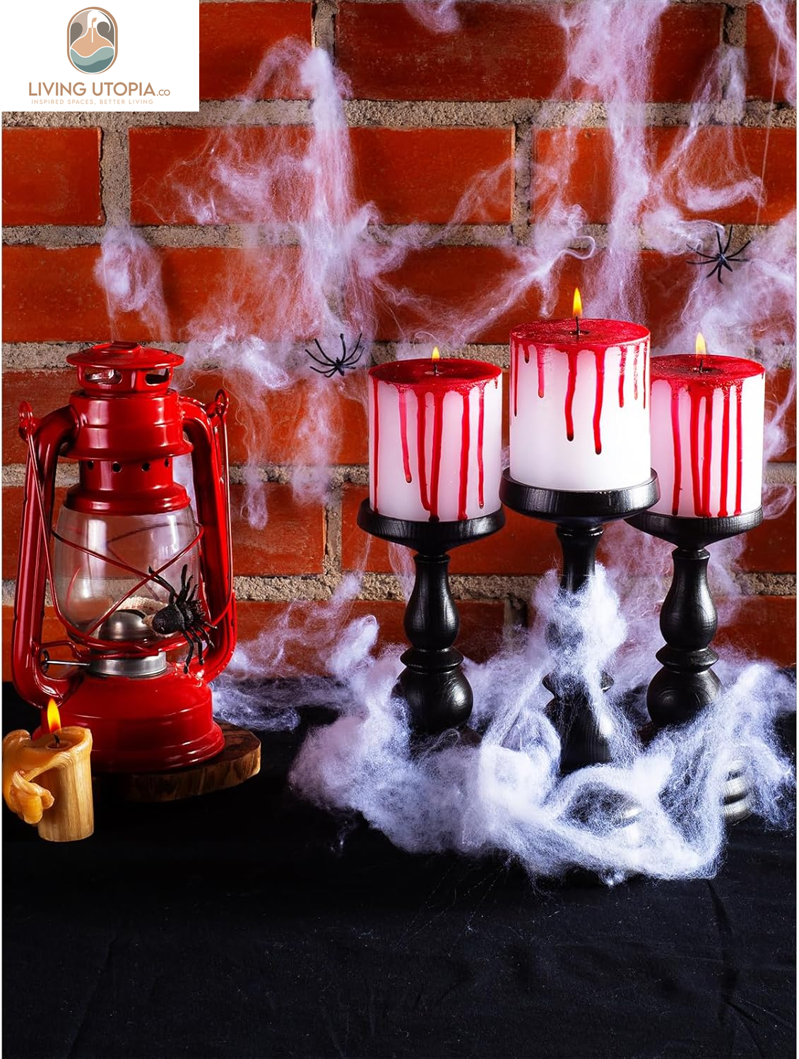 3X3 Pillar Candles Set of 3 - No Drip Candles - Decorative Candles Unscented Ideal as Halloween Candles and Bloody Halloween Decor - Bloody Candles Pillar