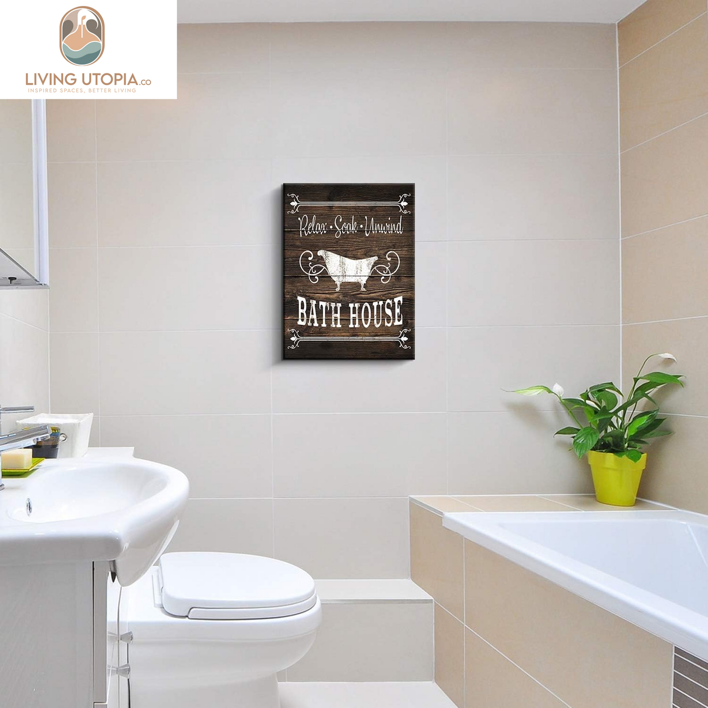 Bathroom Rules Sign Vintage Canvas Prints Bath Signs Wall Art Decor Rustic Laundry Room Decor for Bathroom Apartment (12" X 16", Bath (Brown) A)