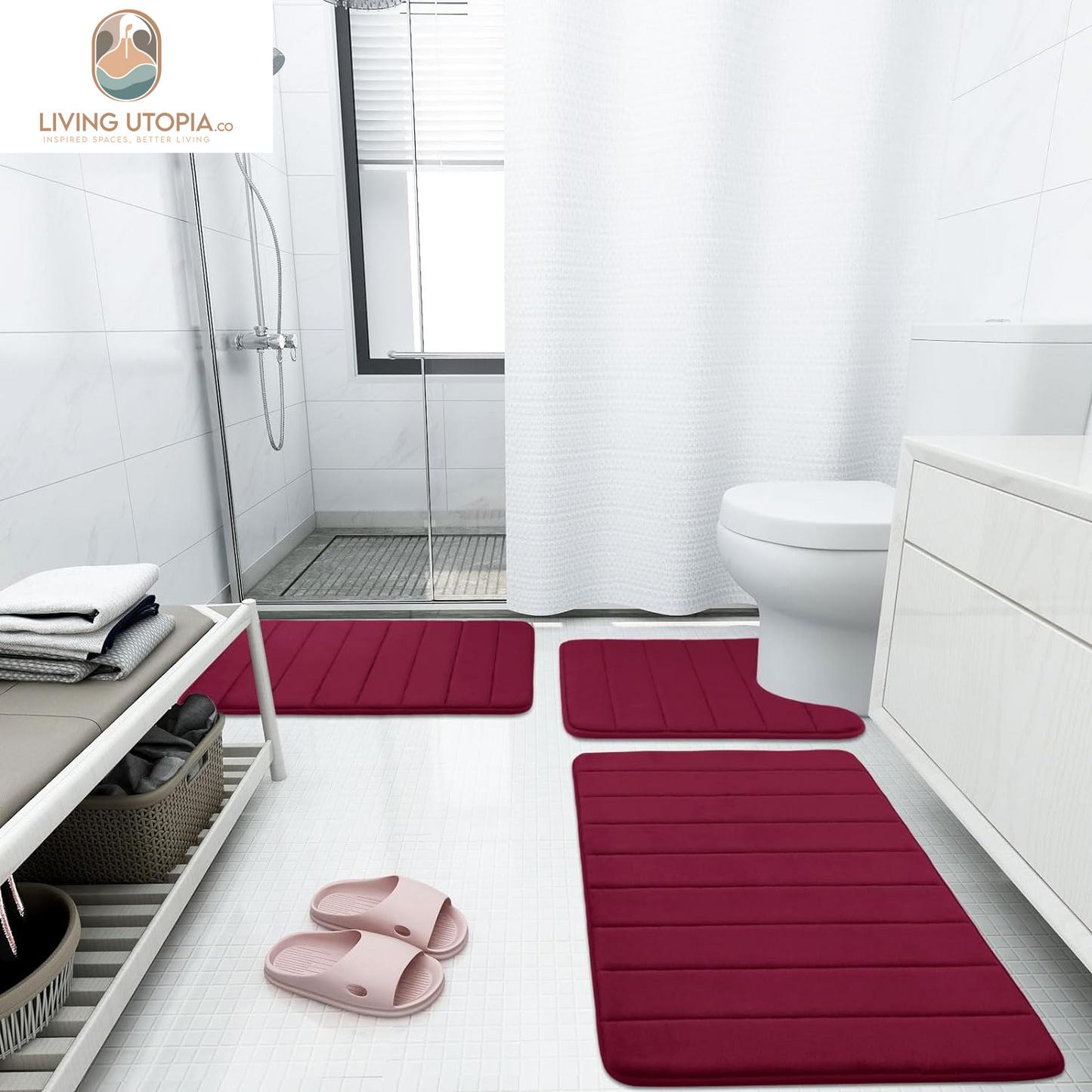 Memory Foam Bath Mat, 24" X 16", Ultra Soft and Non-Slip Bathroom Rugs, Water Absorbent and Machine Washable Bath Rug for Bathroom, Shower, and Tub, Burgundy